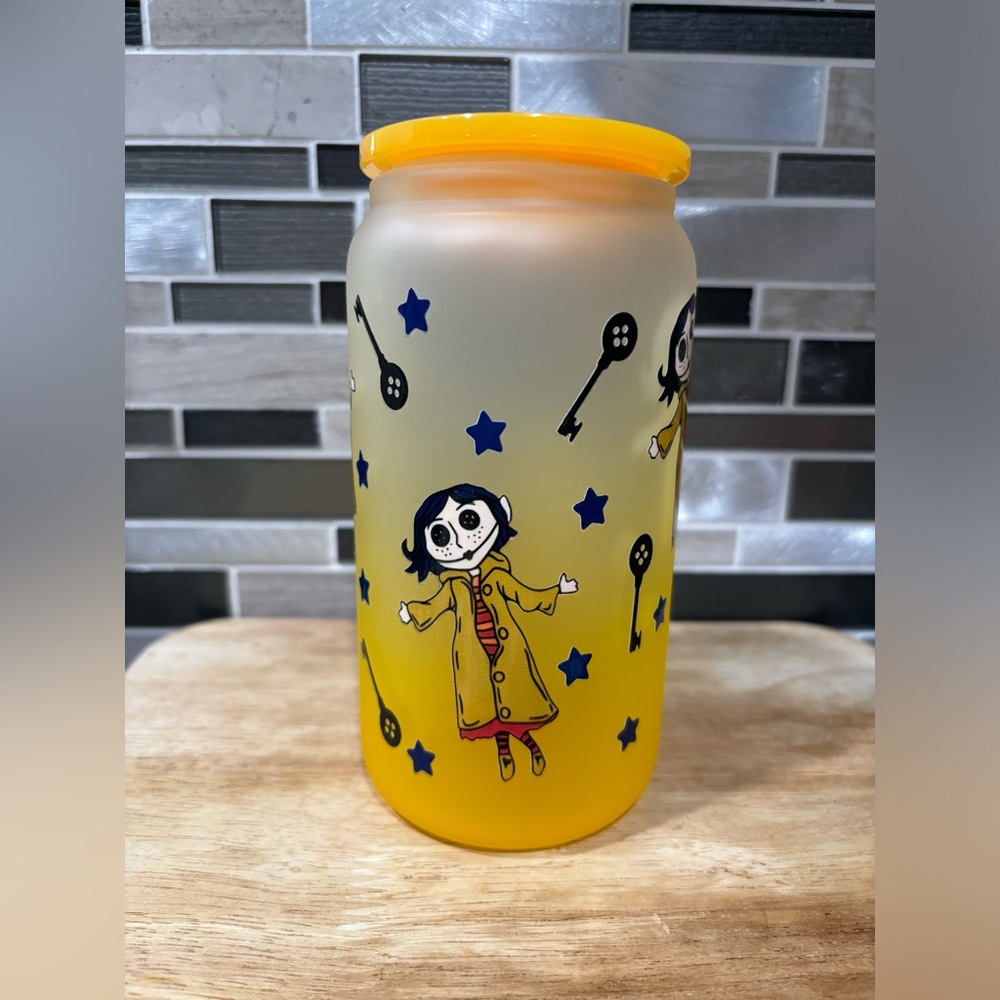 Coraline cup yellow frosted yellow glass cup with lid coraline coraline mug